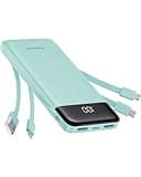 charmast Portable Charger with Built in Cables, Power Bank with Cords Wires, Slim 10000mAh Travel Battery Pack 6 Outputs 3 Inputs 3A Fast Charging for Samsung Google Pixel LG Moto iPhone iPad