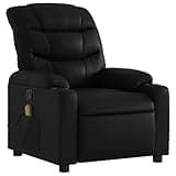 GKHPYURE Manual Recliner Chair with 6 Massage Points, Black Faux Leather Vibration Massage Chair, 135-Degree Tilt, Cup Holders and Side Pocket, Wood and Metal Frame