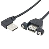 CLXDKLKEQ 2pcs USB 3.0 Cable Extension Male to Female Extender Cable Cord Dual Shielded Screw Panel Mount Left 90 Degree Down Right Elbow(USB 2.0 Right,0.5 Meter)