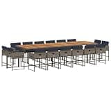 Makastle 17-Piece Patio Dining Set, Gray, 129.9" x 41.7" x 28.7", Rectangular, with Navy Blue Cushions, Assembly Required