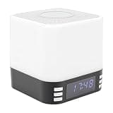 Omquot Clock Speaker Wireless Charger Immersive Sound White Noise Alarm Night Light for Bedroom (Black)