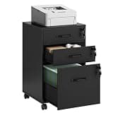 VASAGLE Mobile File Cabinet, 3 Drawers Filing Cabinet with Wheels, for Home Office, for A4, Letter Sized Documents, File Folders, Lockable, Ink Black UOFC084BC01S