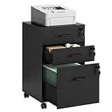 VASAGLE Mobile File Cabinet, 3 Drawers Filing Cabinet with Wheels, for Home Office, for A4, Letter Sized Documents, File Folders, Lockable, Ink Black UOFC084BC01S