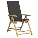 DXKDUSOKJ Solid Bamboo 6 Piece Folding Patio Reclining Chairs with Dark Gray Cushions, Five-Position Adjustable Backrest, Removable Washable Covers for Outdoor Dining and Relaxation