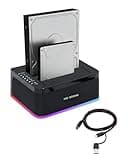 Dual-Bay RGB Hard Drive Docking Station with Offline Clone Function, 2x20TB USB 3.0 SATA HDD/SSD Duplicator Dock, UASP & Trim Support, Plug & Play for 2.5/3.5 Inch HDD/SSD, Includes USB-A to C Cable