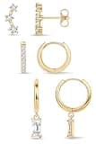 Poxtex Small 14K Gold Plated Huggie Hoop Earrings Set for Women, Hypoallergenic Trendy Dangle for Multiple Piercings, Dainty Cute Mini Lightweight Cartilage Climber Jewelry for Sensitive Ears