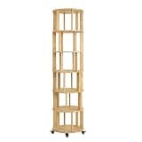 FRITHJILL 6 Tier Rotating Bookshelf with Wheels, 360° Round Spinning Bookcase Tower, Space Saving Corner Storage Shelf for Living Room, Home Office, Wood