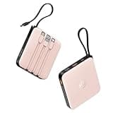 VRURC Portable Charger for iPhone Built-in Cables, 22.5W USB C Fast Charging 10000mAh Pocket Power Bank, Battery Pack for iPhone 17 16 & Samsung Galaxy S26 S25 etc Android, Pink(1 Pack)