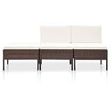 WDSAYREH 3 Piece PE Rattan Patio Lounge Set with Cushions, Brown Poly Rattan Modular Outdoor Seating for Patio