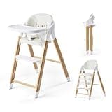 Tinyiota High Chair for Babies and Toddlers, Foldable & 8-Level Adjustable, One-Handed Removable Tray, Ergonomic Baby Highchair Convertible into Desk Chair for Toddler to Adult (Wood Color)