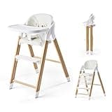 Tinyiota High Chair for Babies and Toddlers, Foldable & 8-Level Adjustable, One-Handed Removable Tray, Ergonomic Baby Highchair Convertible into Desk Chair for Toddler to Adult (Wood Color)