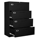BYNSOE 4 Drawer Filing Cabinet with Lock Metal Lateral File Cabinet Office Home Steel Lateral File Cabinet for A4 Legal/Letter Size Wide Metal Cabinet Locked,Assembly Required (4 Drawer, Black)