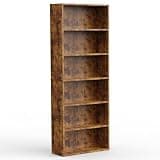 LOVEZOE 6 Tier Bookshelf, Adjustable Shelves Floor Standing Storage Shelf for Home Office, Rustic Brown, 23.8” L x 9.2” D x 63” H
