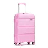 Kono Carry On Luggage 24 Inch Checked-Medium Hard Shell Travel Trolley 4 Spinner Wheels Lightweight Polypropylene Suitcase with TSA Lock, Pink