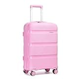 Kono Carry On Luggage 24 Inch Checked-Medium Hard Shell Travel Trolley 4 Spinner Wheels Lightweight Polypropylene Suitcase with TSA Lock, Pink