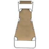 TUERYAFEK Taupe Aluminum Frame Sun Lounger with Adjustable Armrests and Reclining Backrest, Folding Outdoor Chaise Lounge for Garden Beach Patio, Single Person