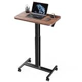 Marsail Mobile Standing Desk, Wider Height Adjustable Computer Desk, Rolling Sit Stand Desk with 4 Lockable Wheels, Desk for Home Office and Classroom, Walnut