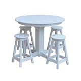Keystone Amish Co. Poly Composite Sierra 5-Piece Counter Height Dining Set with Round Table, Bright White
