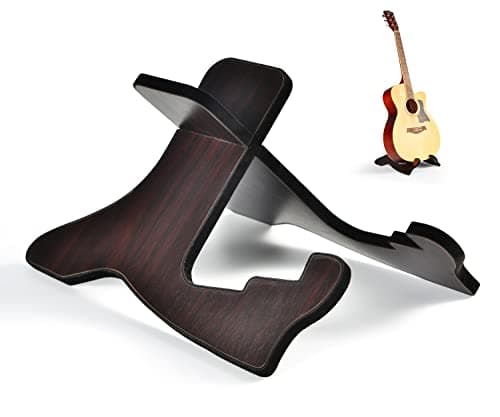 VCREATC Wooden Guitar Stand, Acoustic Wood Guitars Holder, Flannel & Padded Foam Covering, Portable X-Frame Floor Display Multi Instrument for Classical Bass Electric Ukulele Guitars - Dark Gray.