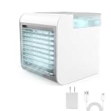 Portable Air Conditioner Fan, 4-in-1 Mini Air Cooler with 450ML Water Tank, 3 Speeds Portable Fan 7 Colors LED Ambient Light, Mini Evaporative Cooler Desktop Humidifier Fan for Bedroom Office Travel