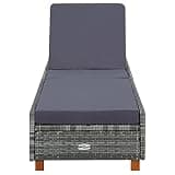 YUOGHRTFE Gray Poly Rattan Sun Lounger with Adjustable Backrest and Cushion for Poolside Patio Balcony