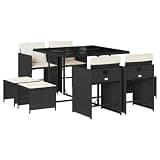 Makastle 9 Piece Patio Dining Set, Black, 43.3" x 41.7" x 28.7", 157.1 lbs, Rectangular, Assembly Required