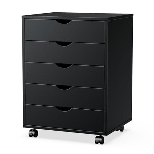 OLIXIS 5 Drawers Office Rolling File Cabinet, Under Desk Storage Cbinet with Wheels, Mobile Printer Stand for Office Storage Organizer, Living Room, Workplace, Dark