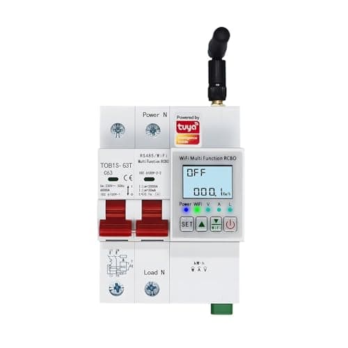 TOB1S-63T 2P 63A WiFi Smart RCBO, Short Circuit Protection, OVP/UVP/OCP, DIN Rail, TUYA SmartLife, V/A/Hz/kWh/Temp/Leakage Display, 230VAC 1-63A