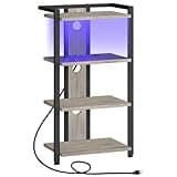 HOOBRO 4-Tier AV Media Stand, Media Console with Charging Station and LED Light, Wooden Stereo Cabinet, Corner TV Stand, Record Player, Entertainment Device Stand, BG38UDCJ01