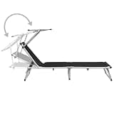 TUERYAFEK Folding Sun Lounger with Adjustable Roof, Textilene and Aluminum Frame, Lightweight Portable Beach Chair for Outdoor Relaxation, Black