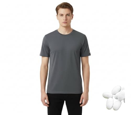 SULEAD Cooling Luxury T-Shirt, 30% Tencel Lyocell 5.5% Mulberry Silk Men Relaxed Fit Crewneck Breathable Stretch Tee Summer (2,Gray,Medium)