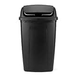 13 Gallon Black Plastic Kitchen Trash Can with Swing Top Lid, Heavy Duty Garbage Bin for Kitchen, Apartment & Office Indoor Waste Storage
