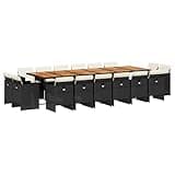 WRJENFSC 17 Piece Outdoor Dining Set with Cushions, Large Garden Furniture Set for 16 People, Rectangular PE Rattan Table and Foldable Chairs for Backyard Patio Entertaining, Black