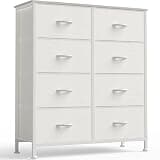 OLIXIS 8 Drawer Storage Dresser with Wood Top - Wide Fabric Chest Organizer for Bedroom, Closet, Living Room,Tower Cabinet, TV Stand, Hallway Entryway Furniture,White