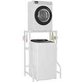 ULIFHOME U16 Upgraded Washer Dryer Stacking Rack for Narrow Laundry Room and Bathroom, Metal Over Washer and Dryer Storage Shelves for Saving Space, 29.5" W x 23.6" D x 53.1" H, White