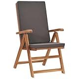 KPOUTRFG Foldable Teak Wood Chairs Set of 2 with Cushions, Portable Reclining Garden Chairs in Grey and Natural Finish for Patio and Outdoor Lounging