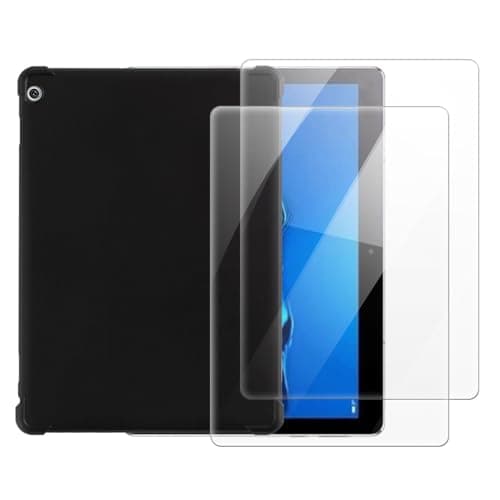OAGELIM 2 in 1 Case and Screen Protector Compatible with Huawei MediaPad M3 Lite 10 Wi-Fi 4G 10.1 2017 Protective Cover with Tempered Glass Film(Black)