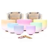 Hye-eun 432hz 7pcs Crystal Singing Bowl Set Sound Bowls Set with Carrying Case for Yoga Sound Healing (6-12inch 432hz Double Color 7pcs)