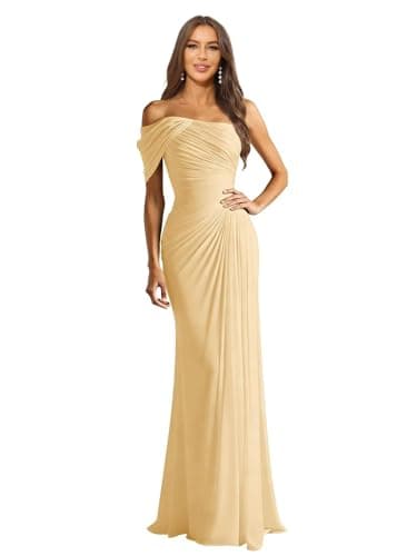Mmufk Champagne Plus Size Bridesmaid Dresses for Women Chiffon One Shoulder Ruched Mermaid Elegant Formal Party Gown Long 26W