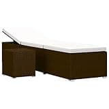 KGFHERENB Sun Lounger with Cushion and Tea Table, Brown Poly Rattan Patio Lounge Chair with Adjustable Armrests, Lightweight Outdoor Daybed for Garden, Poolside and Terrace