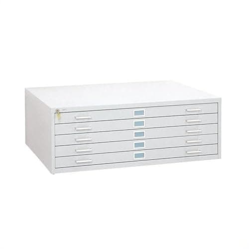 Scranton & Co 5-Drawer Metal Flat File Cabinet, White Finish, Holds 30" x 42" Documents, Modular Stackable Design, Smooth Ball-Bearing Operation, Durable Office Filing Solution
