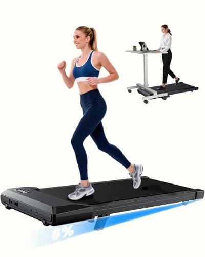 DeerRun Walking Pad Under Desk Treadmill with Incline, Quiet & Space-Saving Design for Home Office, 300 lbs Capacity, 0.6-3.8 MPH, App & Remote Control