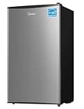 Midea MERM33S1AST Mini Fridge, 3.3 Cu.ft Compact Fridge with Internal Light, Adjustable Thermostat, Reversible Door, Low Noise for Dorm, Office, Bedroom, Stainless Steel