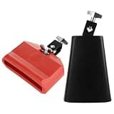 ASelected 2 PCS Cow Bell and Jam Block Set, Percussion Instruments iron Cowbell and Plastic Block for Drum Set, Live Band, Music Classroom