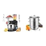 VIVOHOME Black 6 in 1 Stand Mixer with 8.5 Quart Bowl and Meat Grinder Blender Pasta Maker Attachments and Stainless Steel 9.3QT Steam Juicer