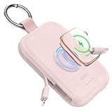 RORRY CharmGo Portable Charger, 5000mAh Portable Charger Power Bank with Built-in Cables, Travel Keychain Battery Pack for Apple Watch and iPhone Air/17/16/15/14/13/12, Pink