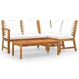 TUERYAFEK 4 Piece Patio Lounge Set with Cream Cushions, Solid Acacia Wood Outdoor Sofa Set with Coffee Table, Modular Design for Garden Balcony