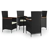 HGKMBRY PE Rattan Outdoor Furniture Set Black and Cream White 5-Piece Garden Dining Set with Adjustable Backrest for Small Patio and Balcony