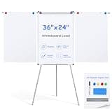 MAKELLO Flip Chart Easel, Magnetic Dry Erase Board with Stand for Office Classroom Home School, Extended Display Arms and Adjustable Height, 36x24 in