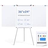 MAKELLO Flip Chart Easel, Magnetic Dry Erase Board with Stand for Office Classroom Home School, Extended Display Arms and Adjustable Height, 36x24 in